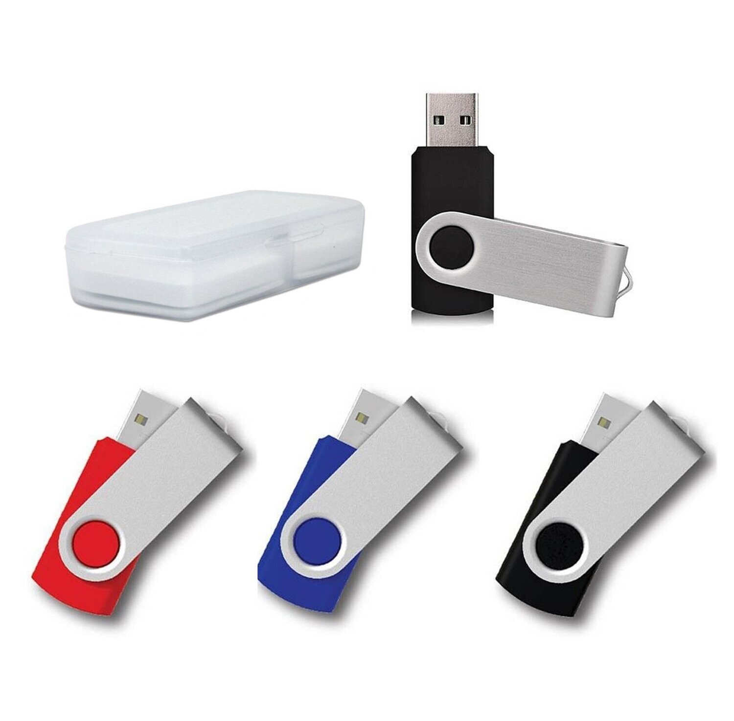 Flash 2GO Spin USB Flash Drive with Carabiner Keychain and White PP Case