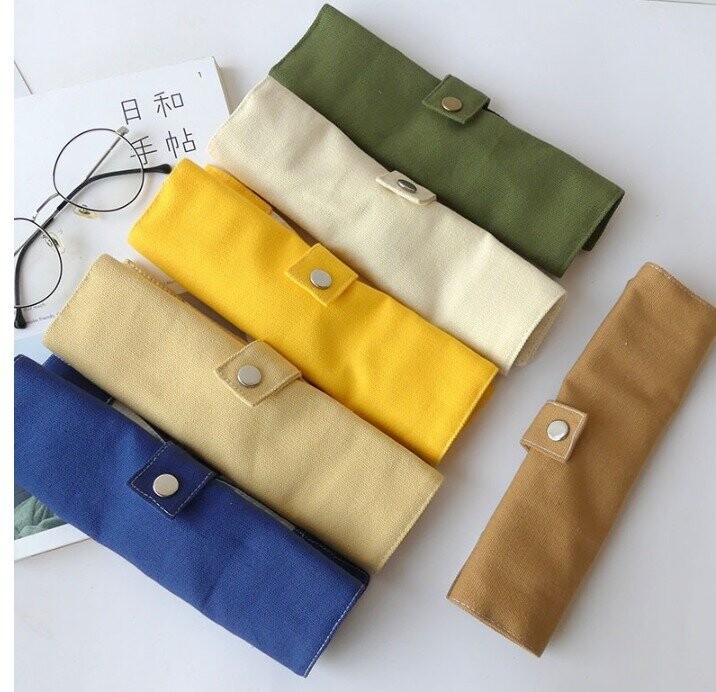 Roll-Up Canvas Utility Pouch with Button Buckle (No Contents)