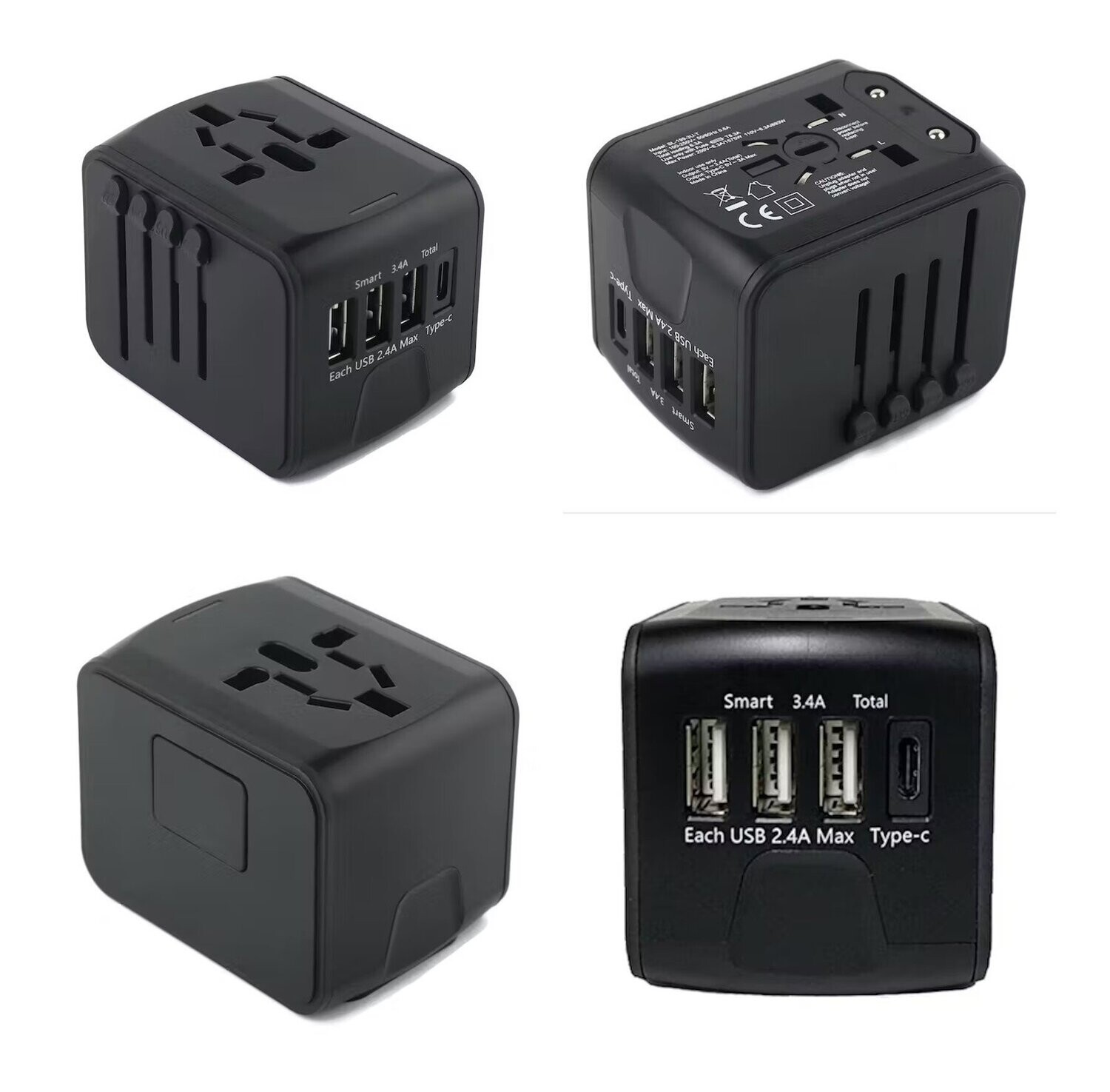 Lux Premium Worldwide Travel Adaptor with 3 USB Ports and Type C (with safety fuse) with Foldable White Box