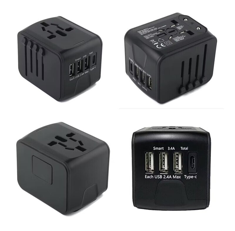 Lux Premium Worldwide Travel Adaptor with 3 USB Ports and Type C (with safety fuse) with Foldable White Box