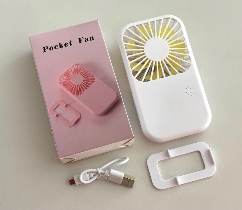 Pocket USB Fan with Charging Cable and Stand and Printed Box