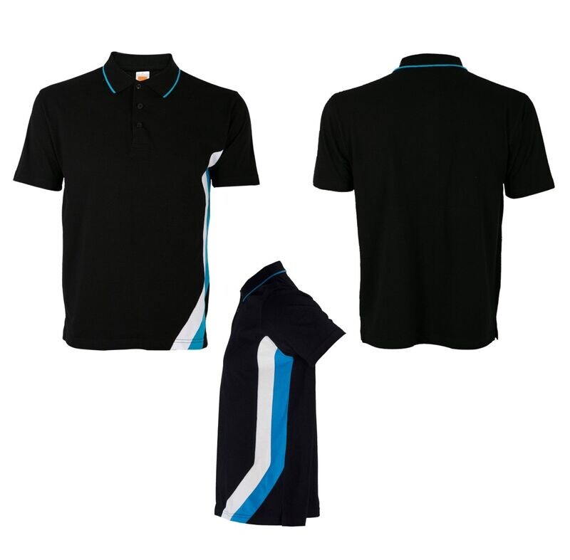 Honeycombed Poloshirt with Contrasting Color Sectional Cuts and Collar Tipping