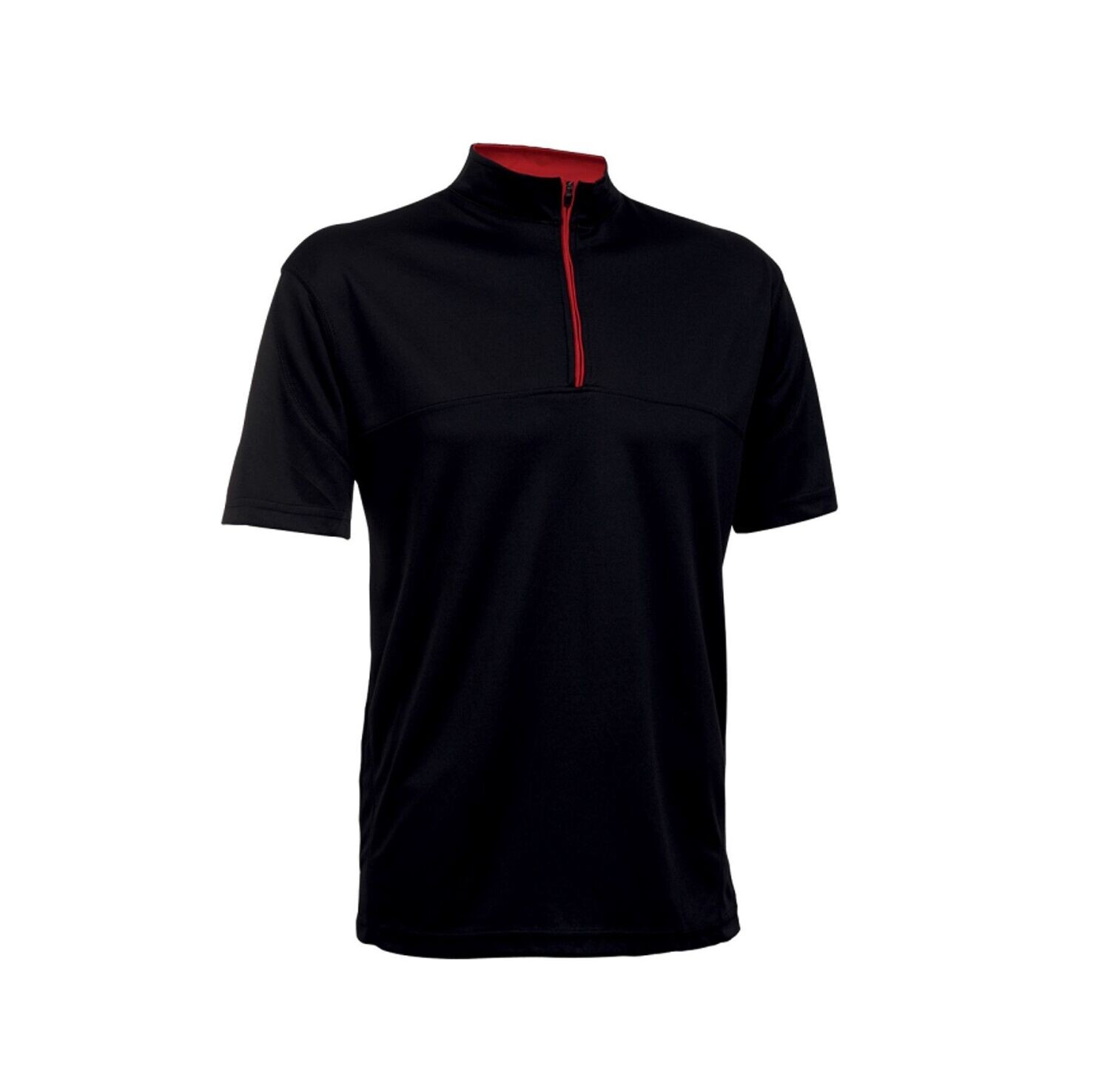 Quick Dry Microfibre High Collar  Shirt with Contrasting Color Zip, Color Option :: QD1802 (Black-Red)