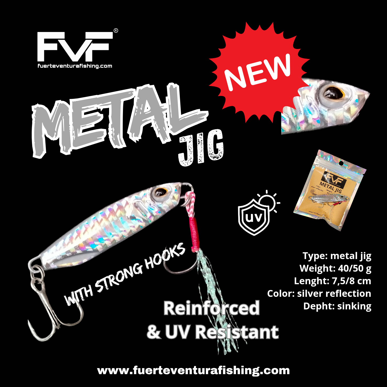FVF® - Fuerteventura Fishing. Metal jig 40 gr silver reflection