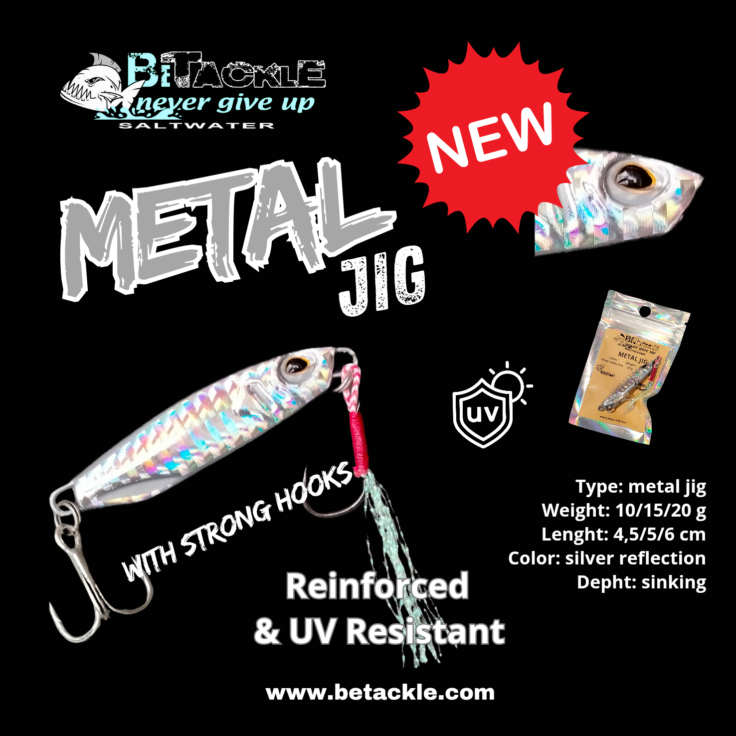 Betackle saltwater Metal jig 10 gr silver reflection