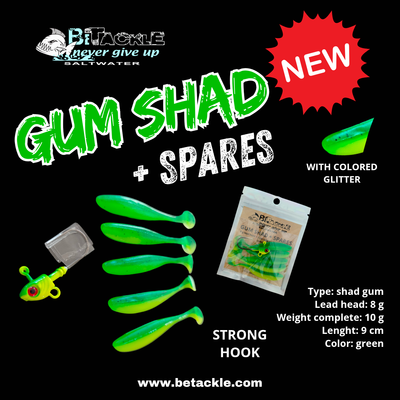 Betackle gum shad + spares 8 g lead head / 9 cm leght / 10 g complete green