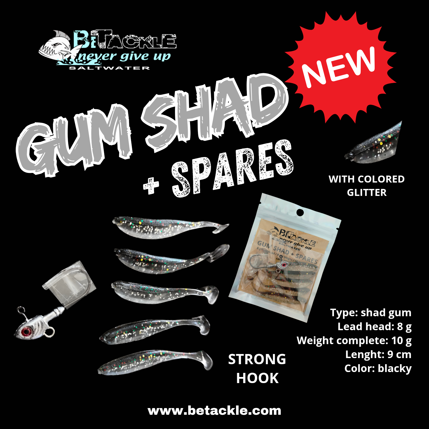 Betackle gum shad + spares 8 g lead head / 9 cm leght / 10 g complete blacky