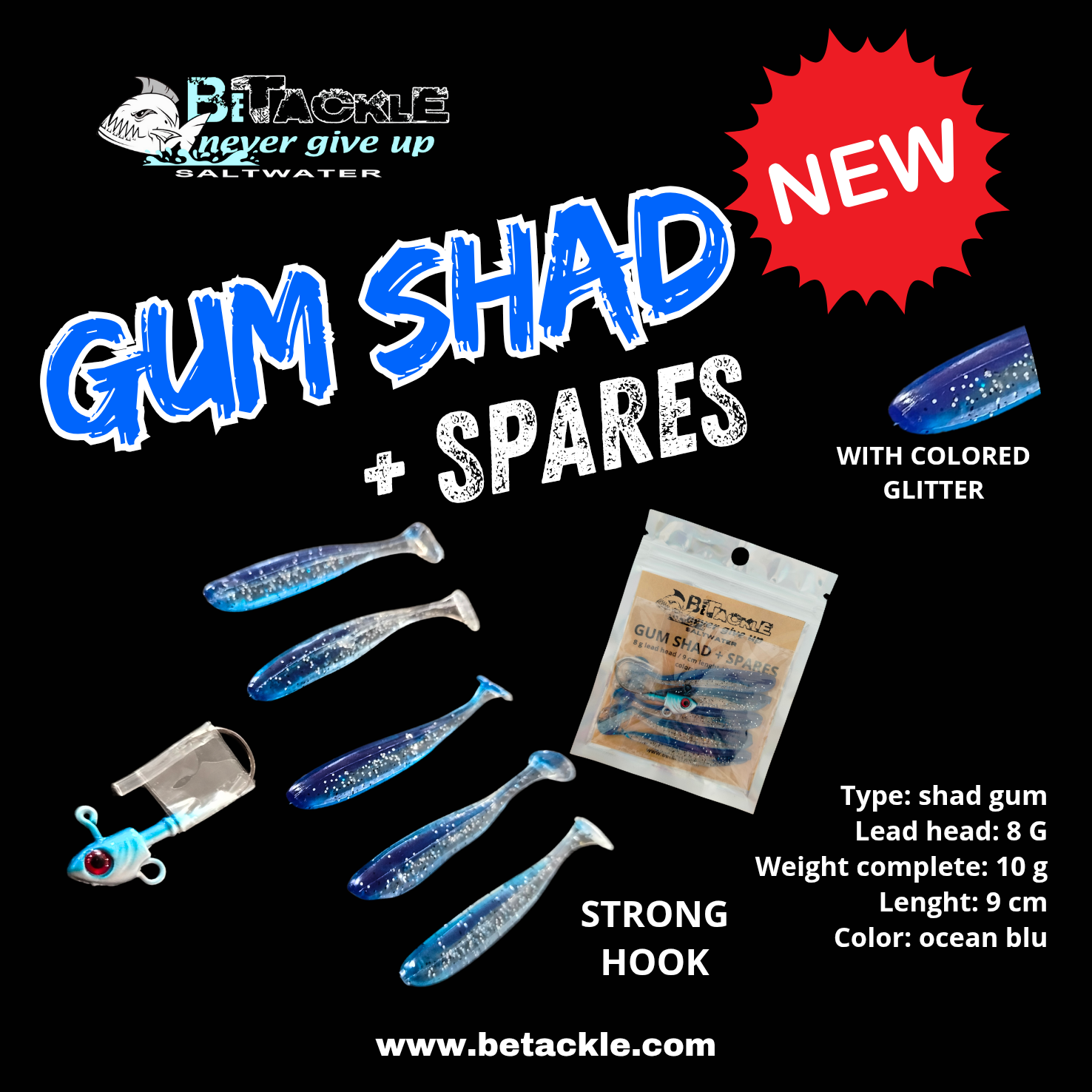 Betackle gum shad + spares 8 g lead head / 9 cm leght / 10 g complete ocean blu