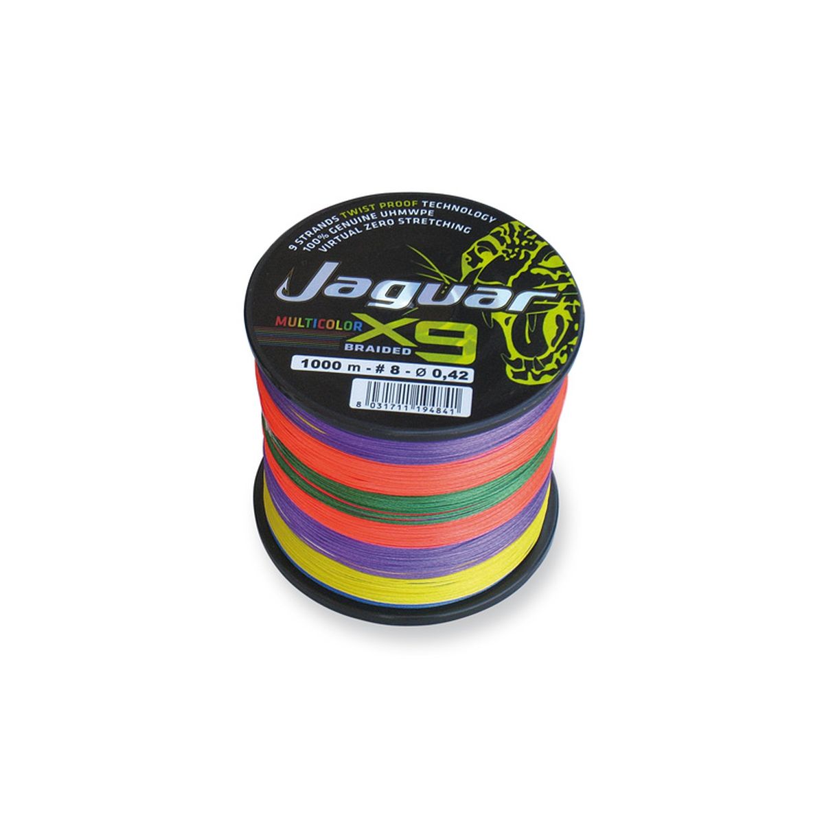 Treccia mulinello MULTICOLOR JAGUAR X9 / 9 capi twist-proof a prova di torsione 1000 mt