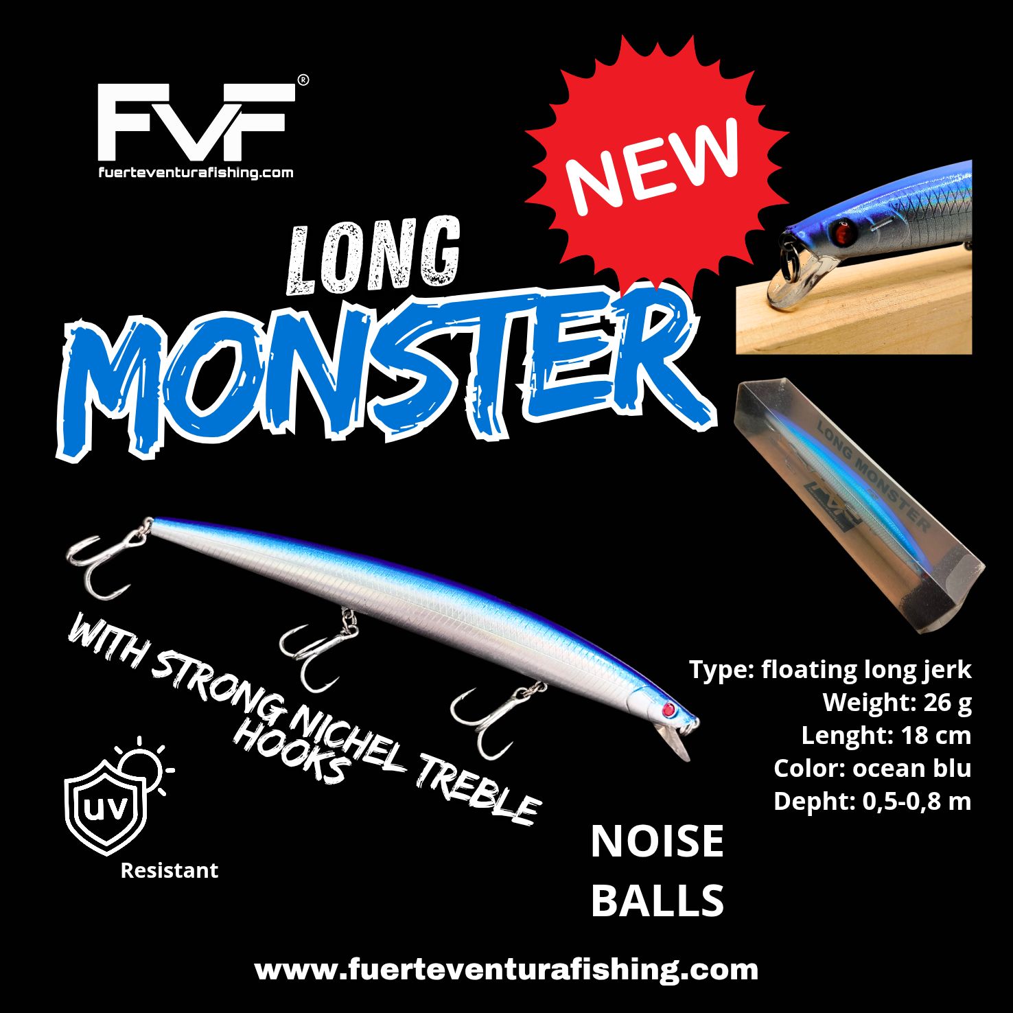 FVF® - Fuerteventura Fishing. Long monster ocean blu - Long jerk 18 cm 26 gr