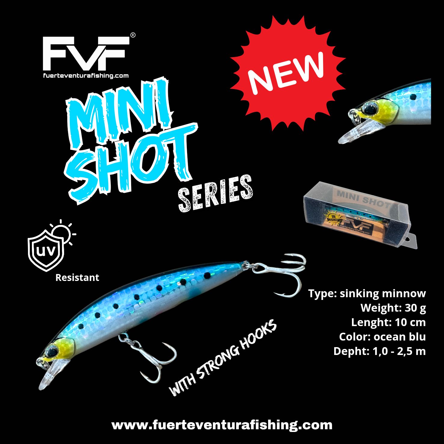FVF® - Fuerteventura Fishing. Mini shot minnow 10 cm 30 g ocean blu