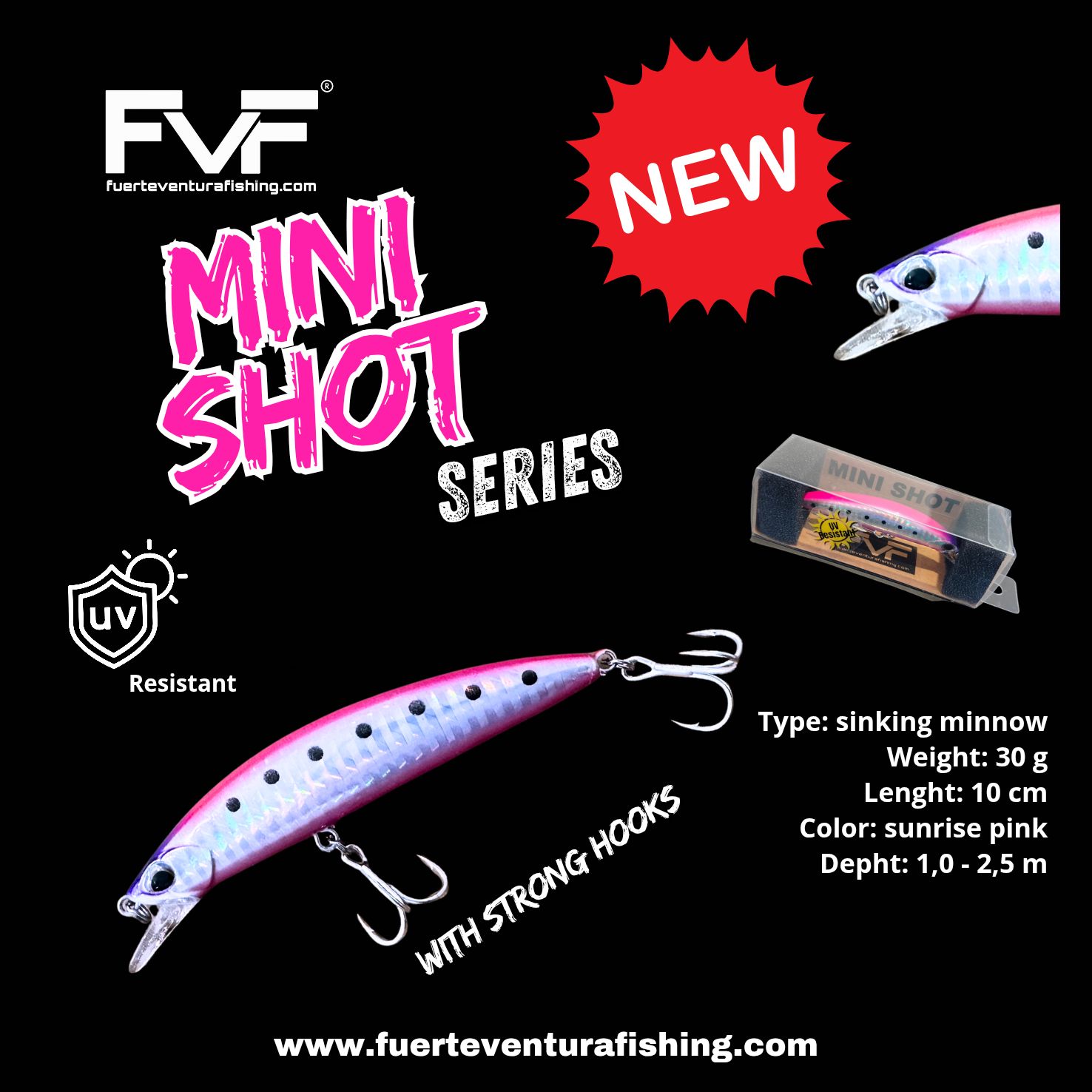 FVF® - Fuerteventura Fishing. Mini shot minnow 10 cm 30 g sunrise pink