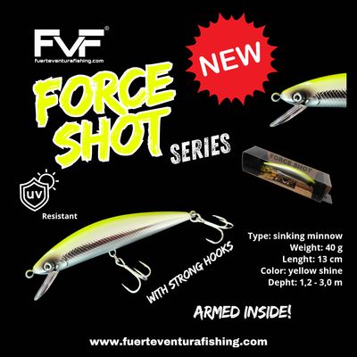 FVF® - Fuerteventura Fishing. Force shot minnow 13 cm 40 g yellow shine