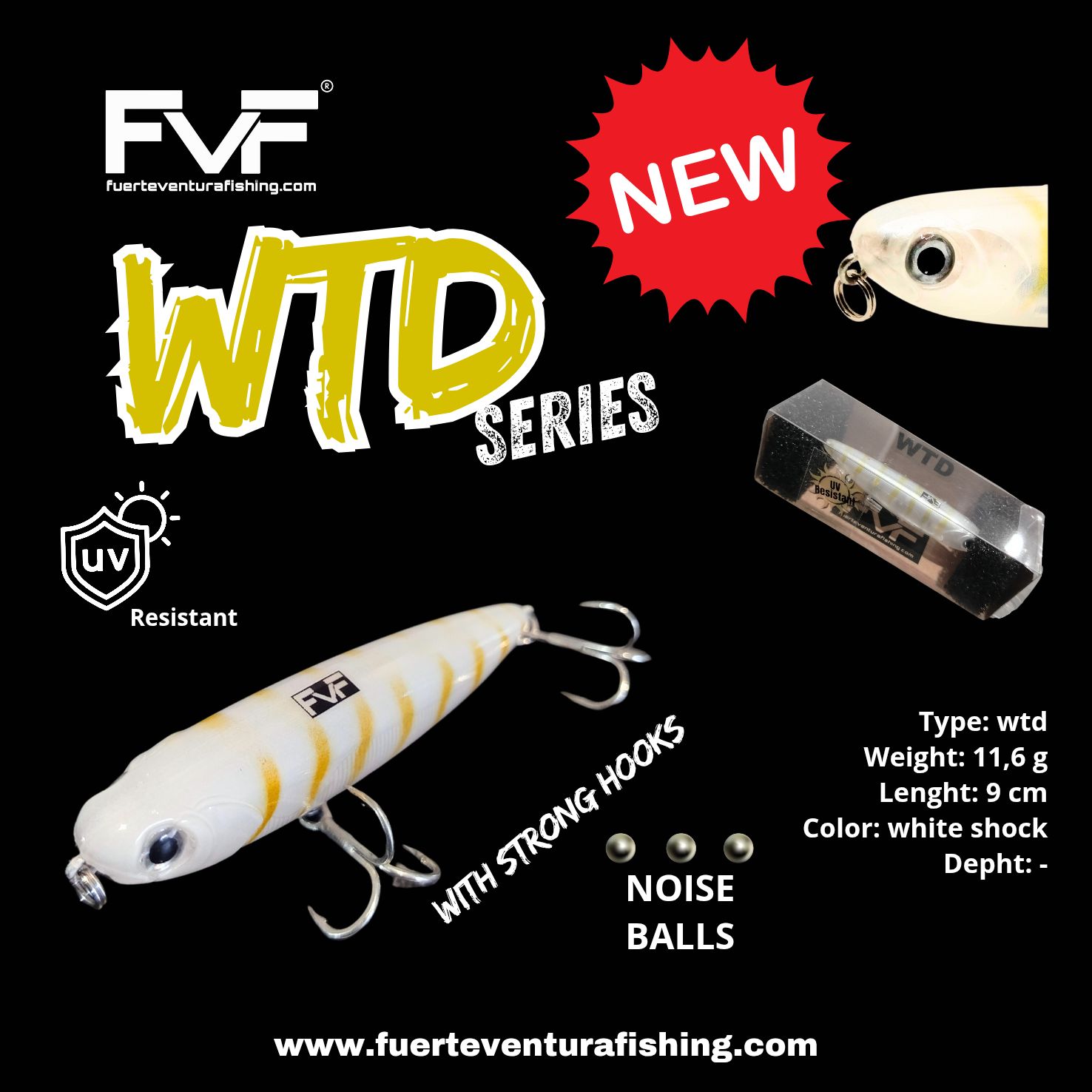 FVF® - Fuerteventura Fishing. Wtd walking the dog white shock - 11,6 g 9 cm