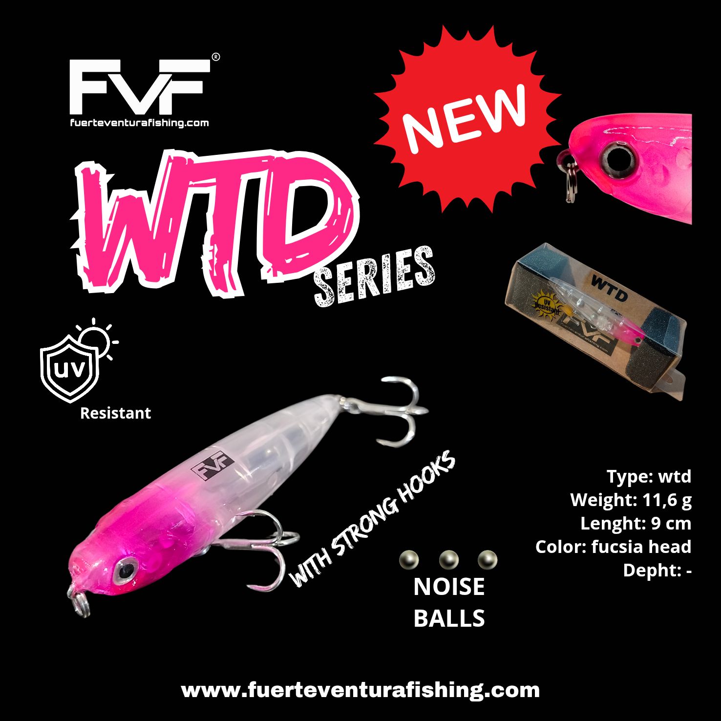 FVF® - Fuerteventura Fishing. Wtd walking the dog fucsia head - 11,6 g 9 cm