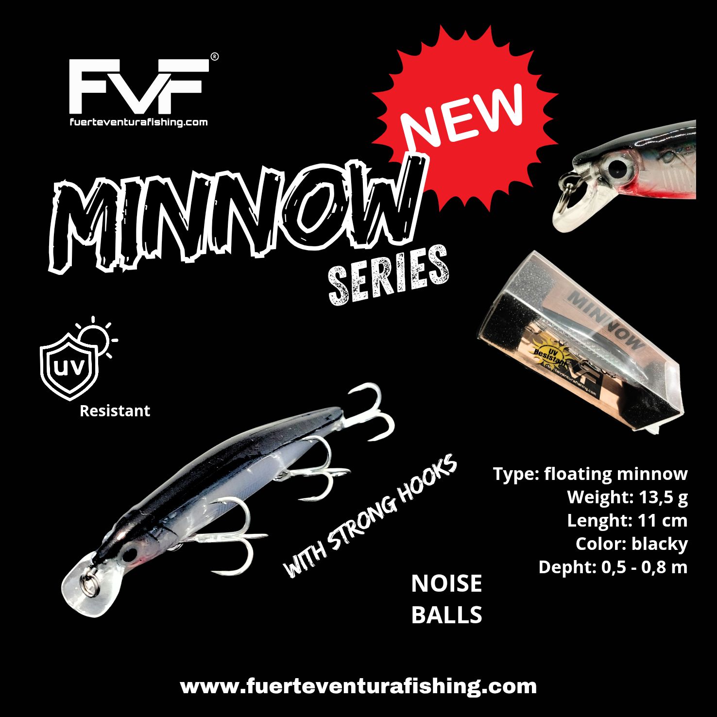 FVF® - Fuerteventura Fishing. Floating minnow blacky - 11 cm 13,5 gr