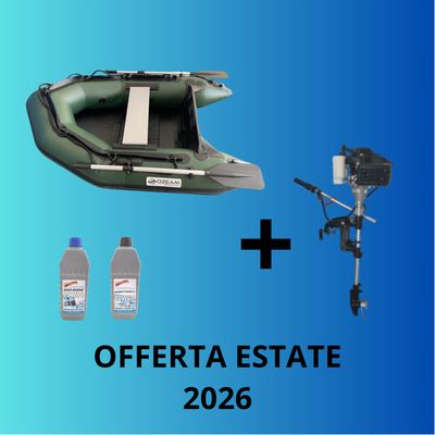 Offerta abbinata gommmone tender Ozeam 2.00 metri verde + motore Ozeam sherpa 2.5 hp + olii motore