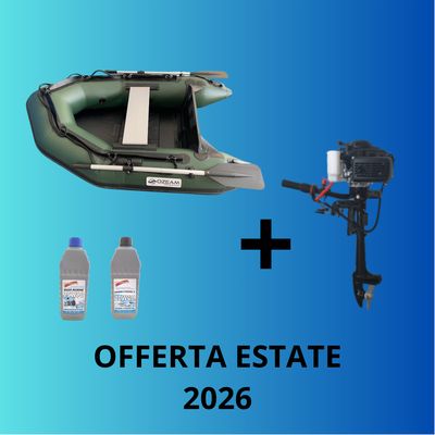 Offerta abbinata gommone tender Ozeam 2.00 metri verde + Motore Ozeam Sherpa 2.5 hp PRO + olii motore