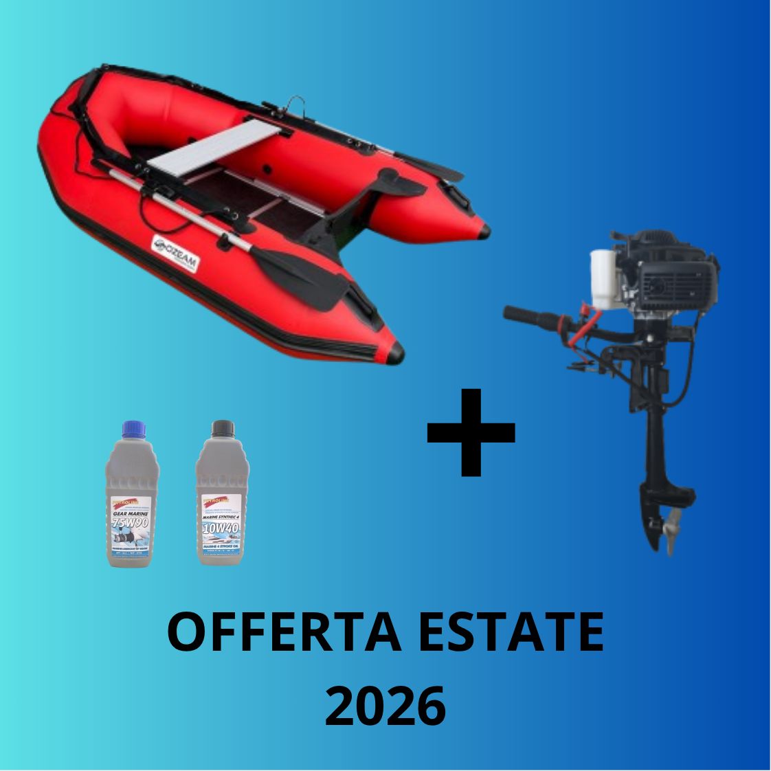 Offerta abbinata gommone tender Ozeam 2.49 mt paiolato TUBOLARE L + motore fuoribordo Ozeam Sherpa 2.5 hp PRO 4 tempi + olii motore