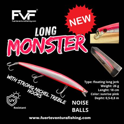 FVF® - Fuerteventura Fishing. Long monster sunrise pink - Floating long jerk 18 cm 26 gr