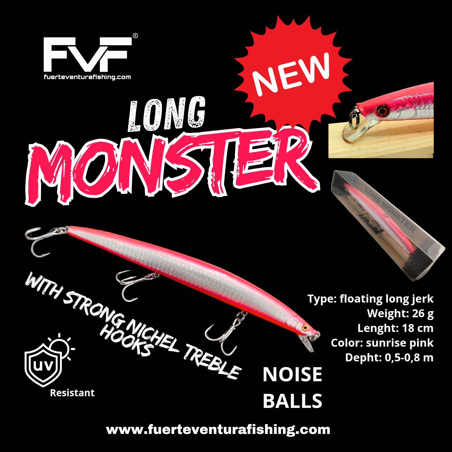 FVF® - Fuerteventura Fishing. Long monster sunrise pink - Floating long jerk 18 cm 26 gr