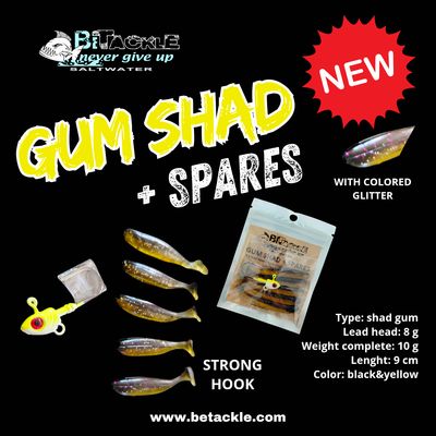 Betackle gum shad + spares 8 g lead head / 9 cm leght / 10 g complete black&amp;yellow