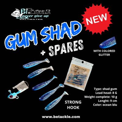 Betackle gum shad + spares 8 g lead head / 9 cm leght / 10 g complete ocean blu