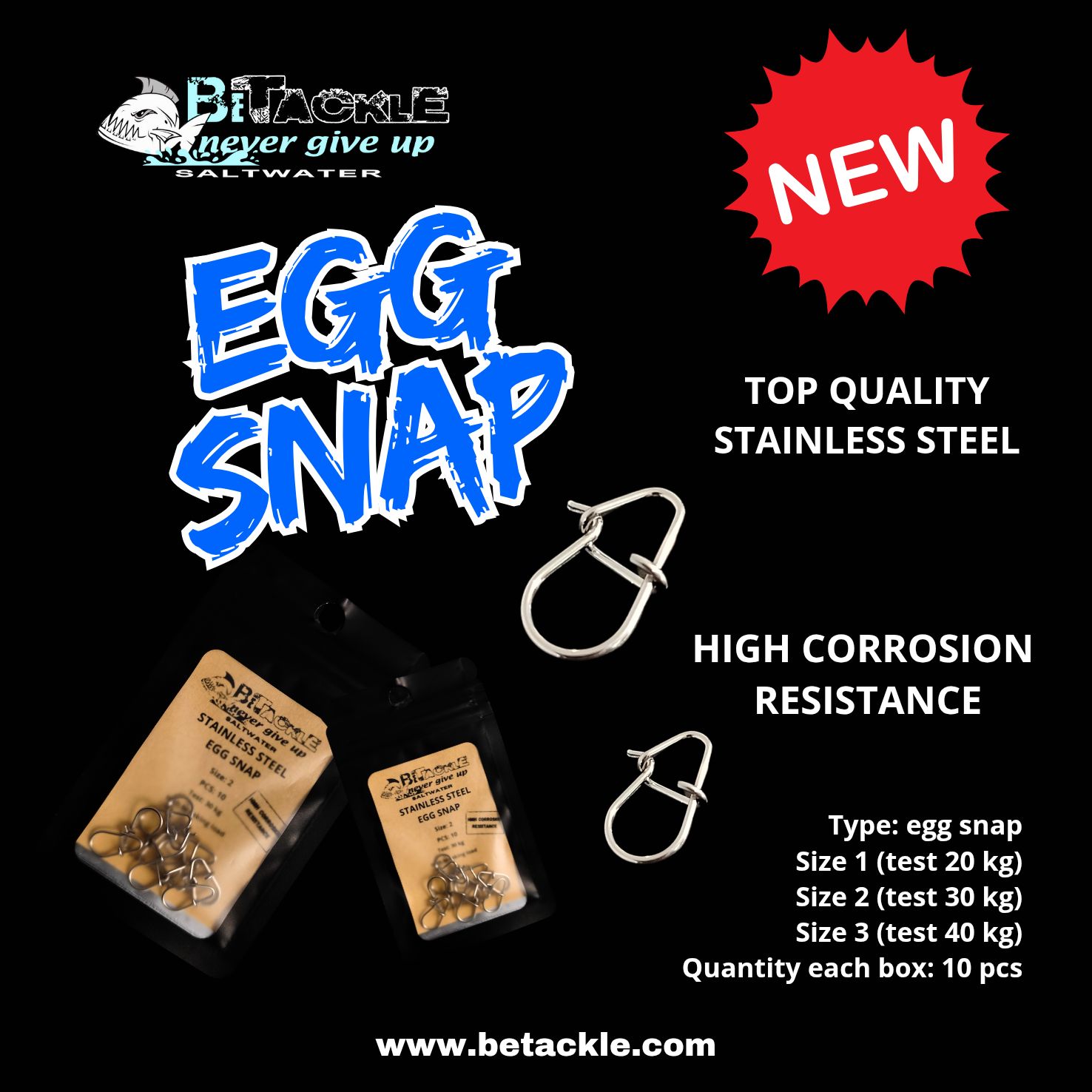 Egg snap Betackle saltwater 10 pcs size 1 test 20 kg