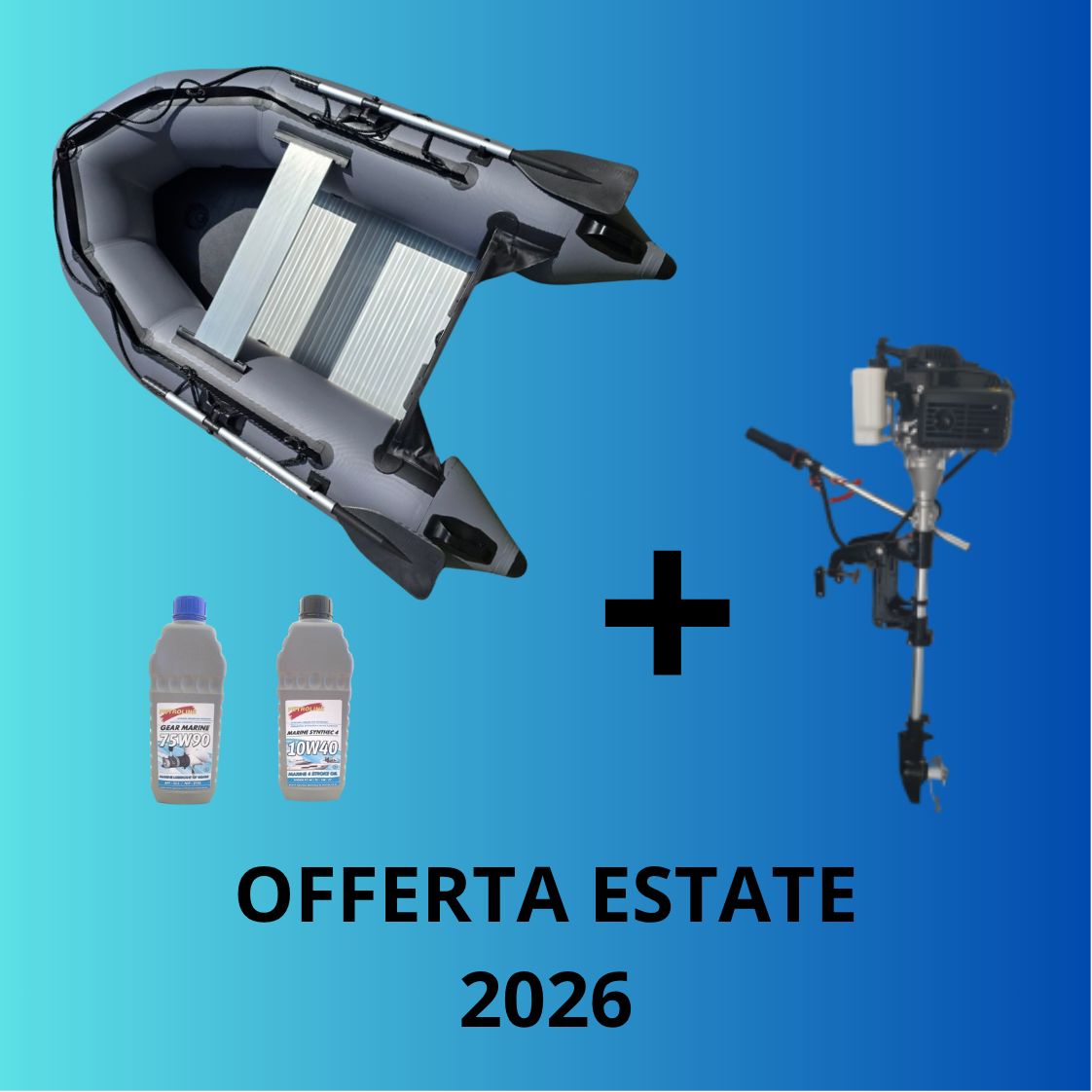 Offerta abbinata gommone tender Ozeam 2.49 mt alluminio TUBOLARE L + motore fuoribordo Ozeam Sherpa 2.5 hp 4 tempi + olii motore