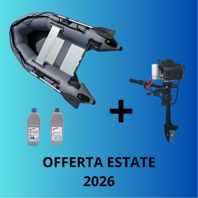 Offerta abbinata gommone tender Ozeam 2.49 mt alluminio TUBOLARE L + motore fuoribordo Ozeam Sherpa 2.5 hp PRO 4 tempi + olii motore
