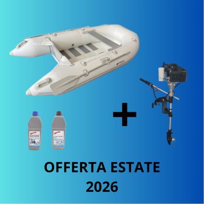 Offerta abbinata gommmone tender Ozeam 2.00 metri d-shaped + motore Ozeam sherpa 2.5 hp + olii motore