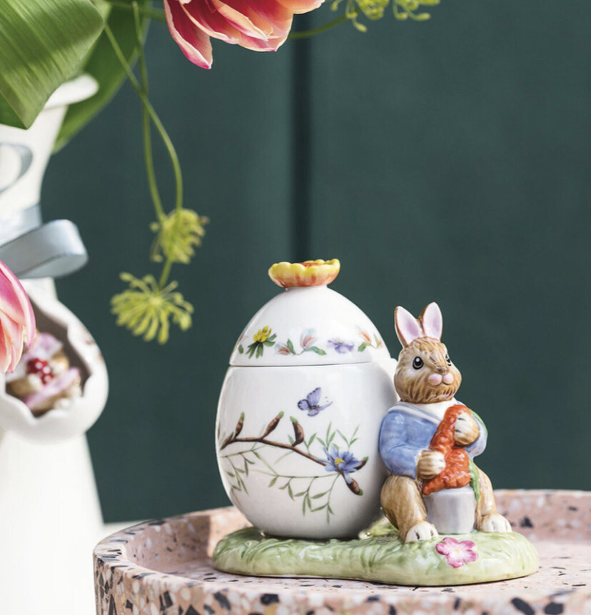 VILLEROY &amp; BOCH Bunny Tales Barattolo uovo di Pasqua Max con carota 11x6,5x9,5cm