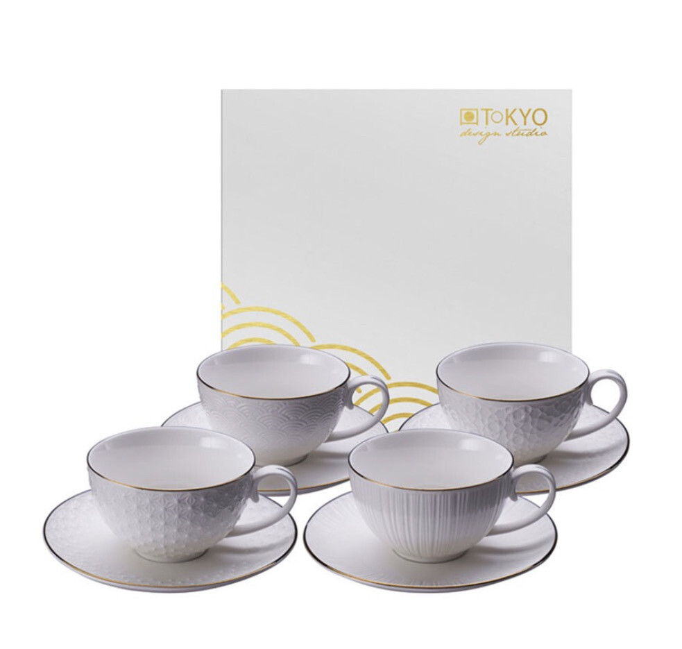 Set 4 tazze té filo oro - Tokyo White