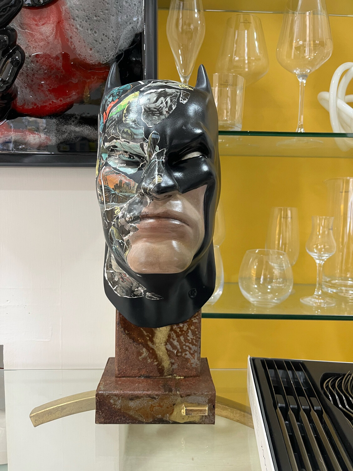 Scultura testa pop dipinta Batman - Gli unici Macri