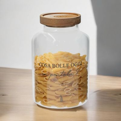PORCELLANA BIANCA - I Garbati Barattolo Riso Pasta 1800Ml In Vetro Borosilicato Con Tappo In Legno