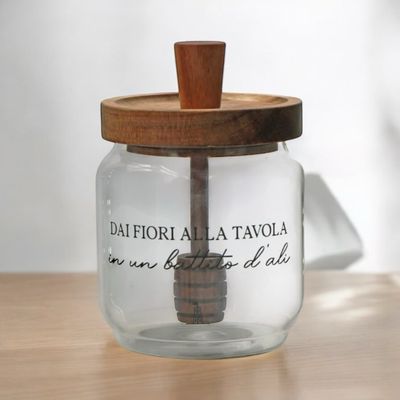 PORCELLANA BIANCA - I Garbati Mieliera 400Ml In Vetro Borosilicato Con Tappo In Legno