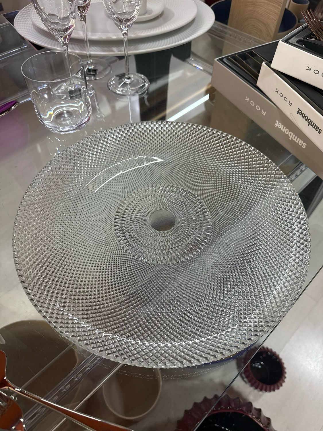 Set 6 sottopiatti in vetro diametro cm.34 - Diamante Onlylux 