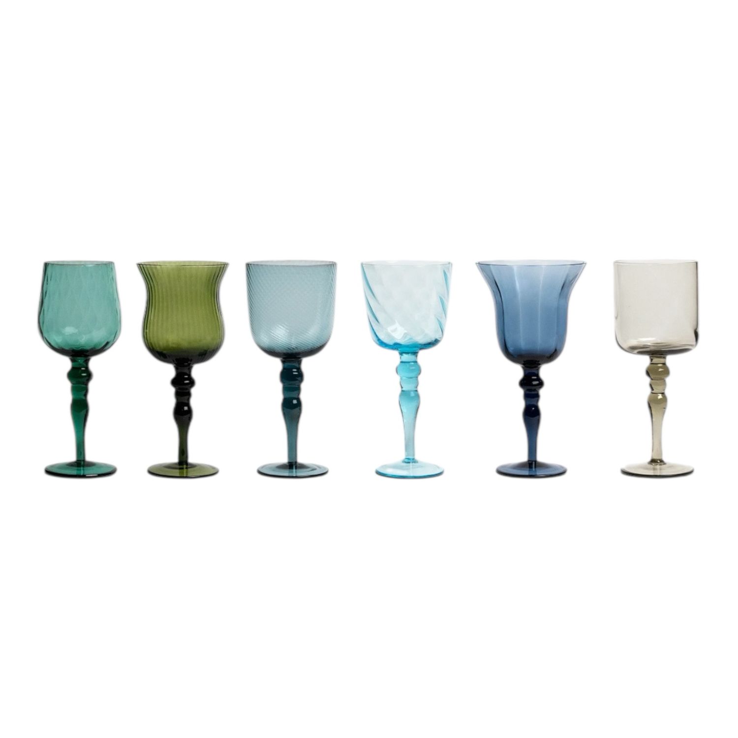 Set 6 Calici Forme Assortite - Texture Nuance Blu/Verde Bitossi