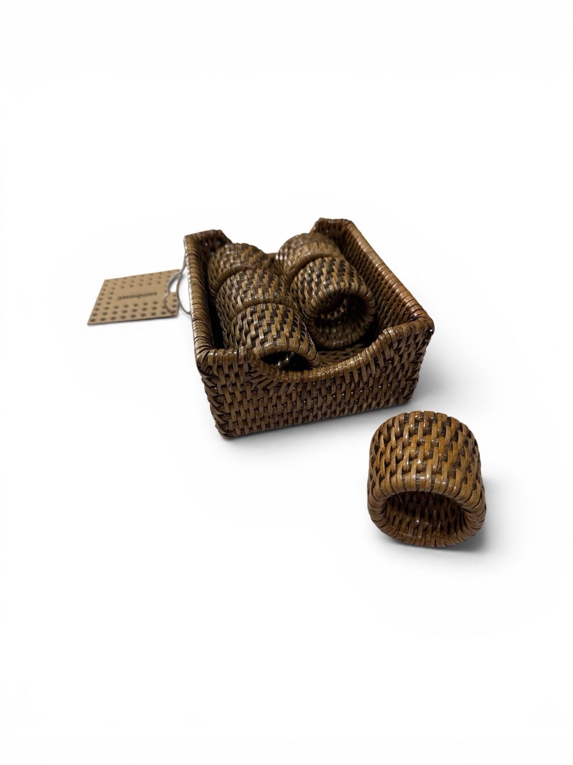 Set 6 legatovaglioli con contenitore - Radici Rattan Sambonet 