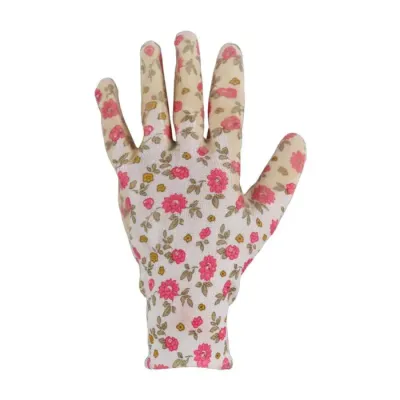 Tuinhandschoenen - Polyester - Wit/roze - Nitrilcoating - Maat S Tuinhandschoenen - Polyester - Wit/roze - Nitrilcoating - Maat S