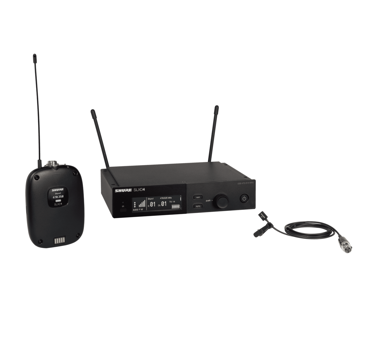 Shure SLXD14/93
(Wireless System with SLXD1 Bodypack Transmitter and WL93 Lavalier Microphone)
