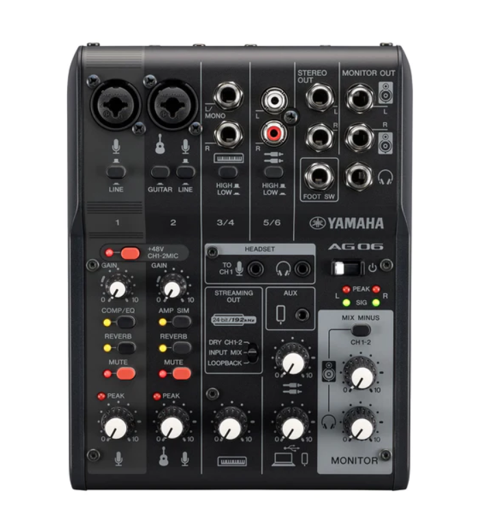Yamaha AG06 MK2 6-Channel Live Streaming Loopback Audio USB Mixer (Black)