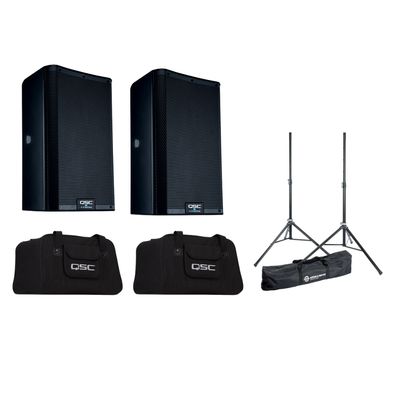 【1月優惠】QSC K8.2 喇叭套裝，包括: QSC K8.2 喇叭 (2只) + K8 Tote bag (2個) + K&amp;M 21449 喇叭架套裝 (2支喇叭架 + 1個袋)