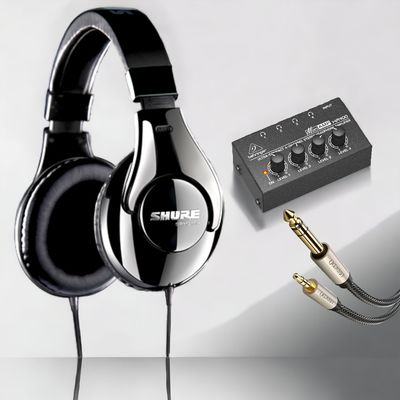 【SHURE SRH240A + BEHRINGER MicroAMP HA400 耳機分配擴音機 香港插頭】多人監聽套裝