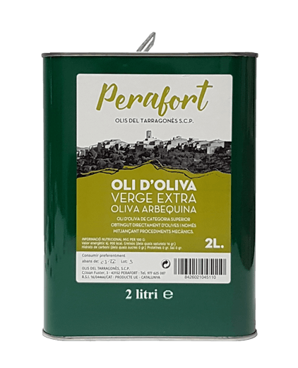 Llauna  de 2 litres d'oli d'oliva arbequina verge extra Perafort