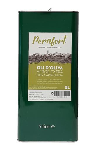 Llauna  de 5 litres d'oli d'oliva arbequina verge extra Perafort