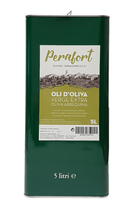 Llauna  de 5 litres d'oli d'oliva arbequina verge extra Perafort