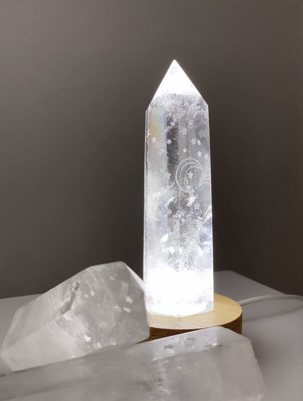 Clear Quartz Point - Moon &amp; Star