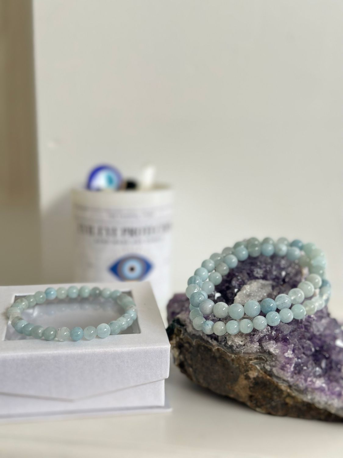 Aquamarine Bead Bracelet - Small