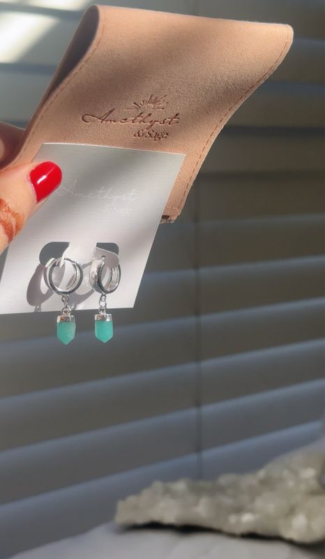 Radiance Huggie Hoops - Amazonite, Silver